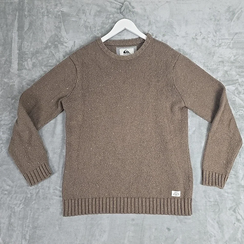 Quiksilver Neppy Knit Crewneck Sweater Medium Brown Speckled Surf‎ Skate Grunge - Picture 2 of 6